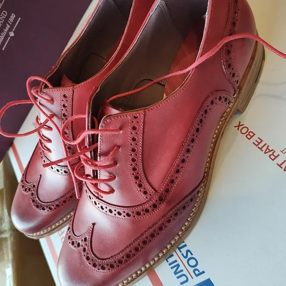 Red Leather Flats with Broguing Details