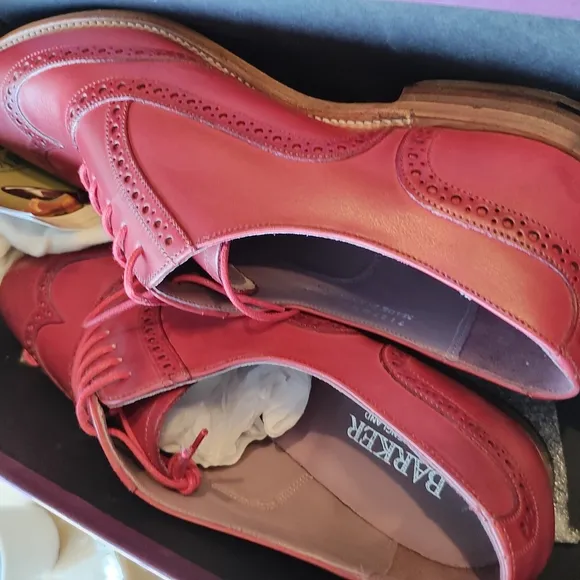 Red Leather Flats with Broguing Details