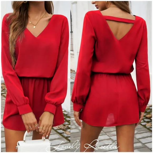 Red V-Neck Cutout Mini Dress