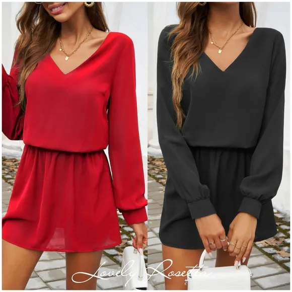 Red V-Neck Cutout Mini Dress