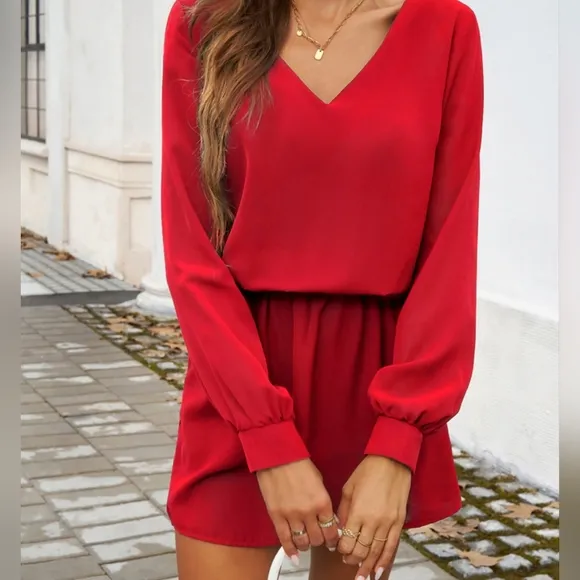 Red V-Neck Cutout Mini Dress