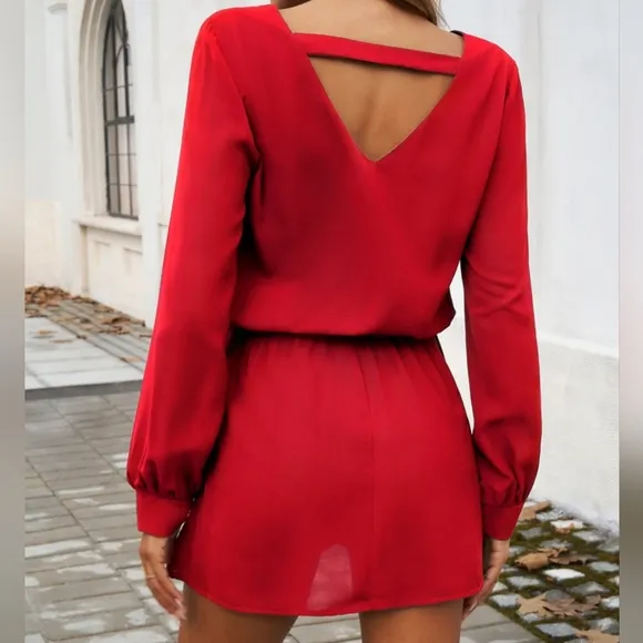 Red V-Neck Cutout Mini Dress