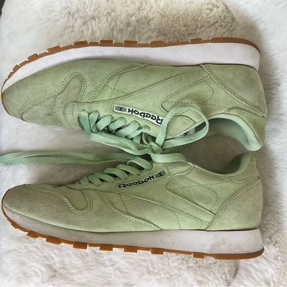 Reebok Men's Aloe Green Classic Leather Pastels Lace Up Sneakers Size 8