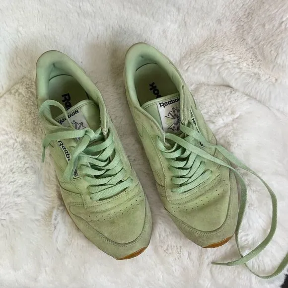 Reebok Men's Aloe Green Classic Leather Pastels Lace Up Sneakers Size 8