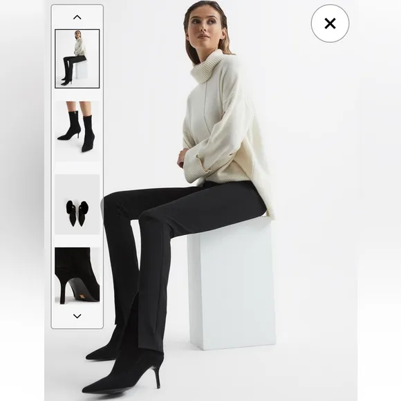 REISS Caley BlackPointed Kitten Heel Leather size 36 5.5US / 36EU $385
