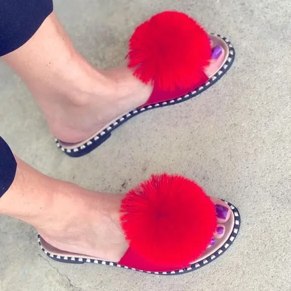 Restock! Summer Pom Pom Red Mule Slide Sandal