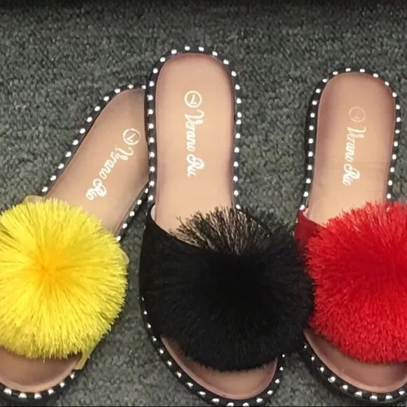 Restock! Summer Pom Pom Red Mule Slide Sandal