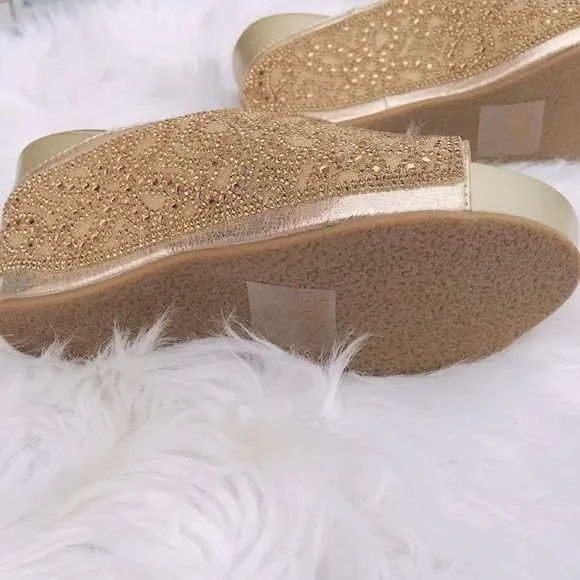 Restocked! Italina Gold Metallic Rhinestone Embellished Wedge Heel