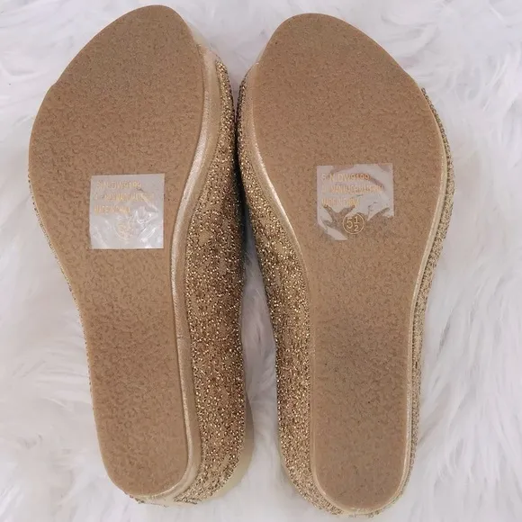 Restocked! Italina Gold Metallic Rhinestone Embellished Wedge Heel