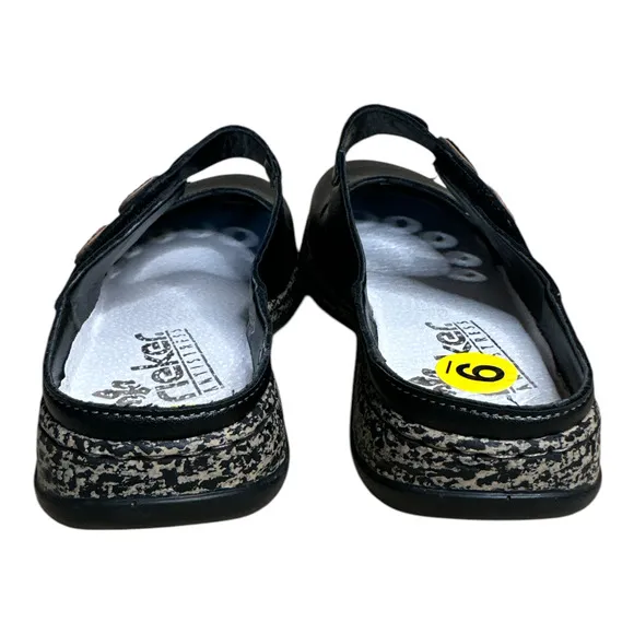 Rieker Vegan Leather Black Multi Daisy Mary Jane Casual Whimsical Slides  38/8