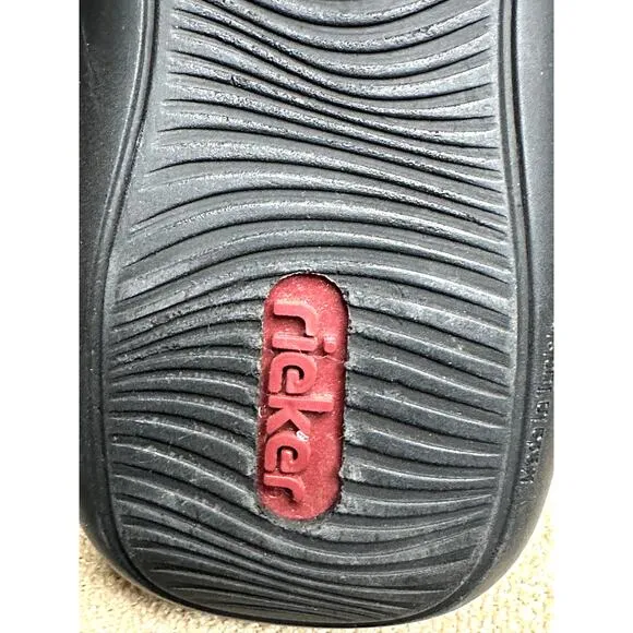 Rieker Vegan Leather Black Multi Daisy Mary Jane Casual Whimsical Slides  38/8