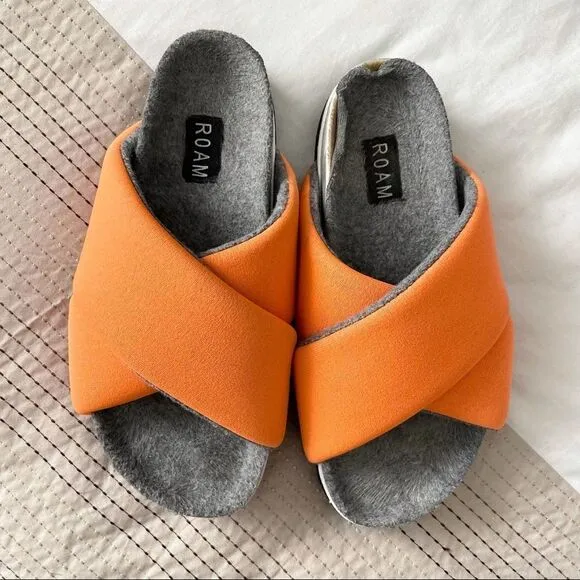 ROAM Dawn Orange Cross Slides Sandals 7