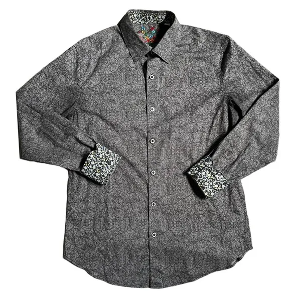 ROBERT GRAHAM BLACK AND CHARCOAL GRAY CLASSIC FIT COLLARED DRESS SHIRT