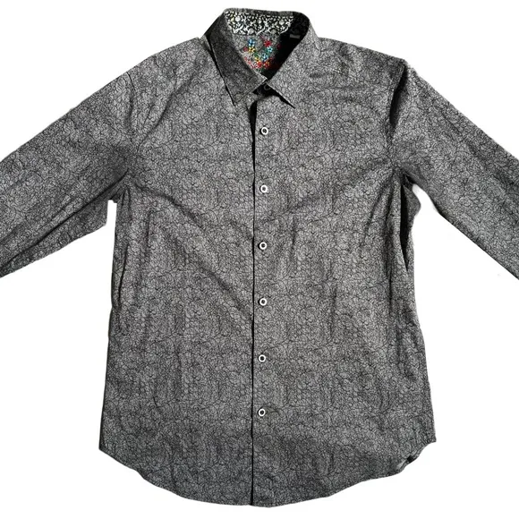 ROBERT GRAHAM BLACK AND CHARCOAL GRAY CLASSIC FIT COLLARED DRESS SHIRT