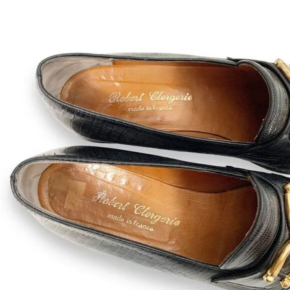 Robert Clergerie France Black Leather Loafer, Gold Trim, Shoes Women’s Size 7.5