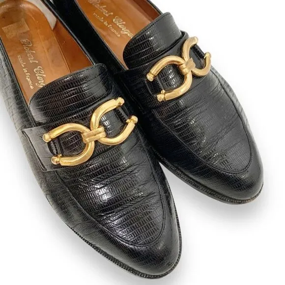 Robert Clergerie France Black Leather Loafer, Gold Trim, Shoes Women’s Size 7.5