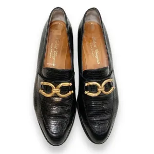 Robert Clergerie France Black Leather Loafer, Gold Trim, Shoes Women’s Size 7.5