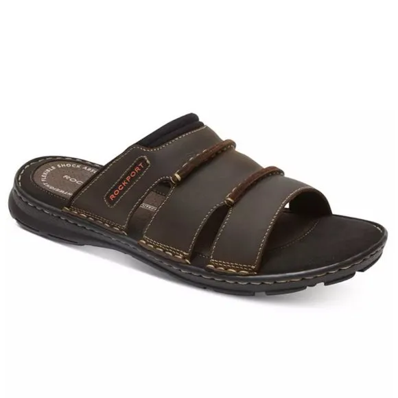 ROCKPORT Men's Brown Leather Slide Sandals