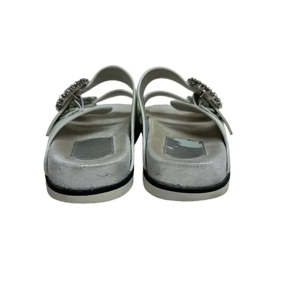 Roger Vivier Women's 38 Cream Slidy Viv Swarovski Crystal Leather Slides Mules