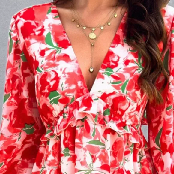 Romantic Backless Flounce Sleeve V-Neck Dress