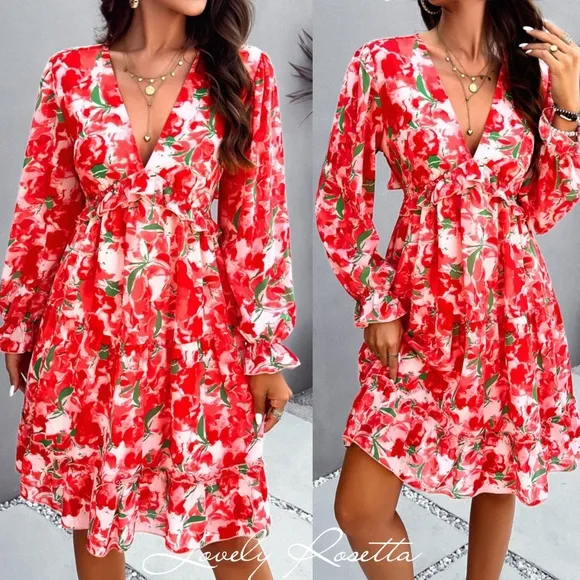 Romantic Backless Flounce Sleeve V-Neck Dress