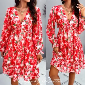 Romantic Backless Flounce Sleeve V-Neck Dress