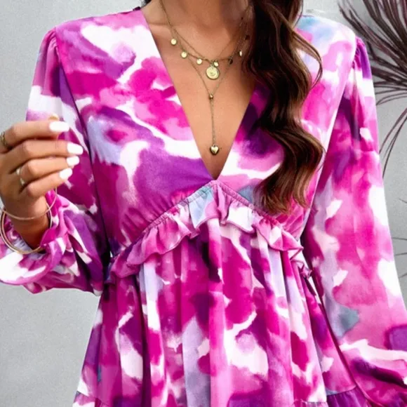 Romantic Violet Backless Flounce Sleeve Dress