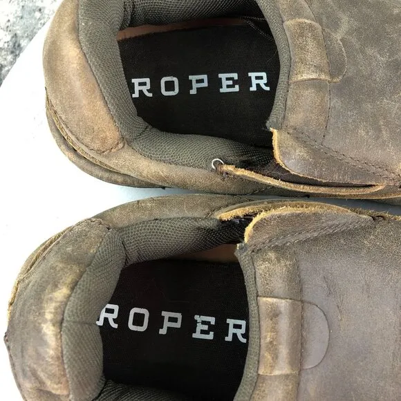 Roper Men's Size 9 Powerhouse Brown Leather Closed Toe Slip On Work Shoes Loafer