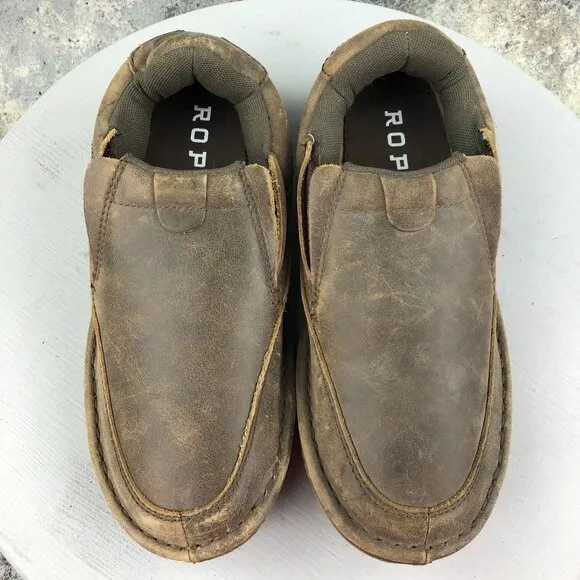 Roper Men's Size 9 Powerhouse Brown Leather Closed Toe Slip On Work Shoes Loafer