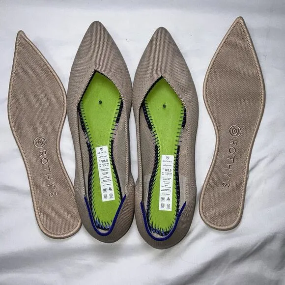 Rothy's Ballet Flats Women’s Size 8.5 The Point Ecru Knit Textile Flats Washable