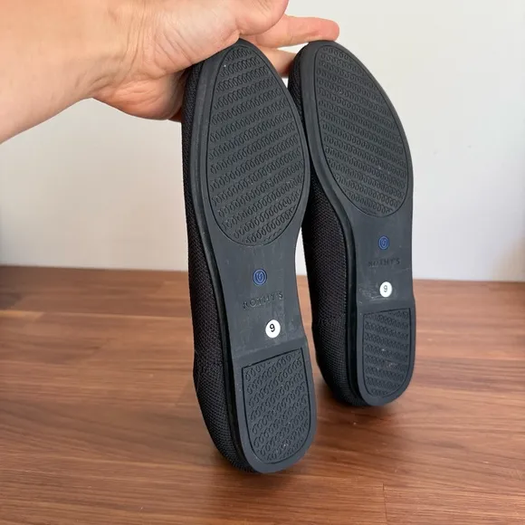 ROTHY’S Black Halo Round Toe Textile Woven Slip On Ballet Flats, size 9W
