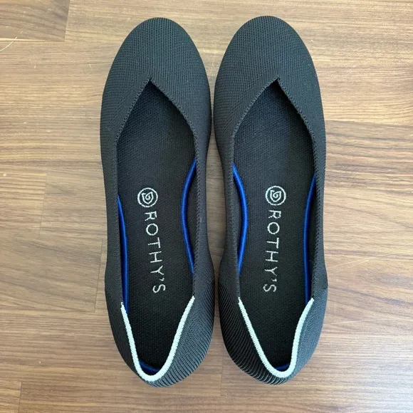 ROTHY’S Black Halo Round Toe Textile Woven Slip On Ballet Flats, size 9W