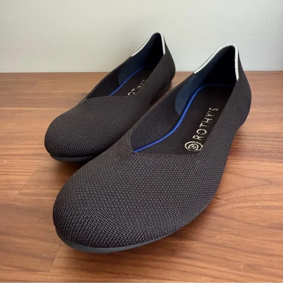 ROTHY’S Black Halo Round Toe Textile Woven Slip On Ballet Flats, size 9W