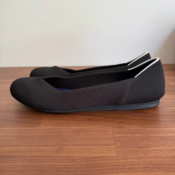 ROTHY’S Black Halo Round Toe Textile Woven Slip On Ballet Flats, size 9W