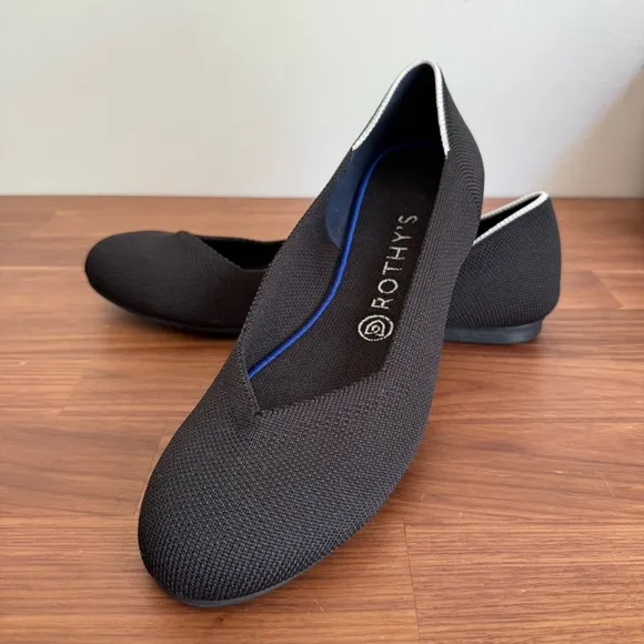 ROTHY’S Black Halo Round Toe Textile Woven Slip On Ballet Flats, size 9W