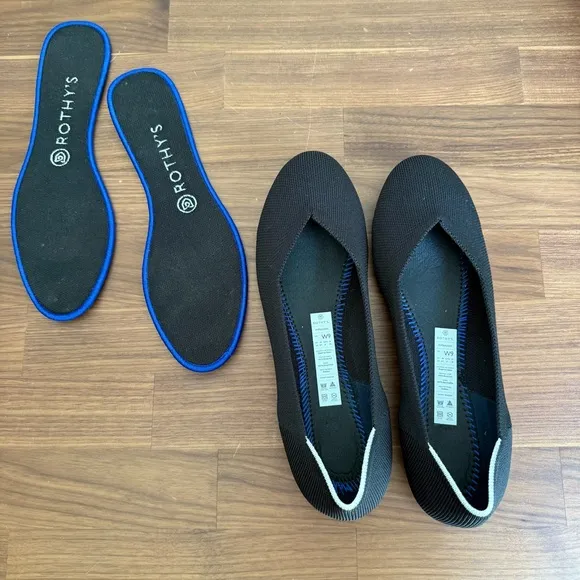ROTHY’S Black Halo Round Toe Textile Woven Slip On Ballet Flats, size 9W