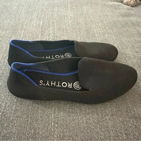 Rothy's black round toe flats 5.5 slip on washable sustainable work comfortable
