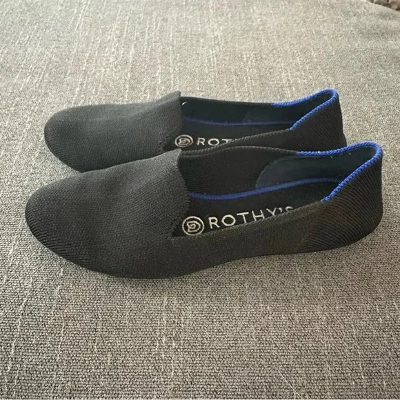 Rothy's black round toe flats 5.5 slip on washable sustainable work comfortable