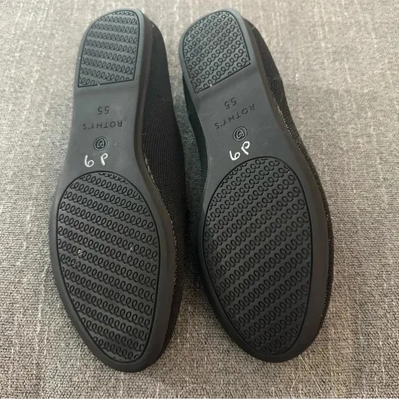 Rothy's black round toe flats 5.5 slip on washable sustainable work comfortable