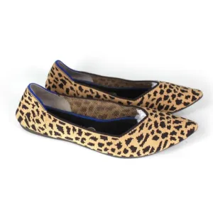 Rothy's Point Toe Tan Black Leopard Print Recycled Textile Knit Slip On Flats 11