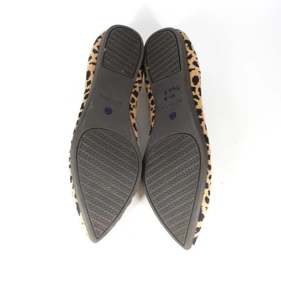 Rothy's Point Toe Tan Black Leopard Print Recycled Textile Knit Slip On Flats 11
