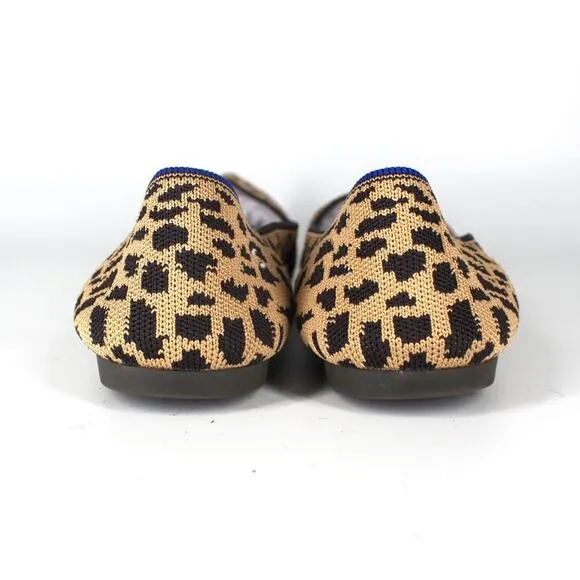 Rothy's Point Toe Tan Black Leopard Print Recycled Textile Knit Slip On Flats 11
