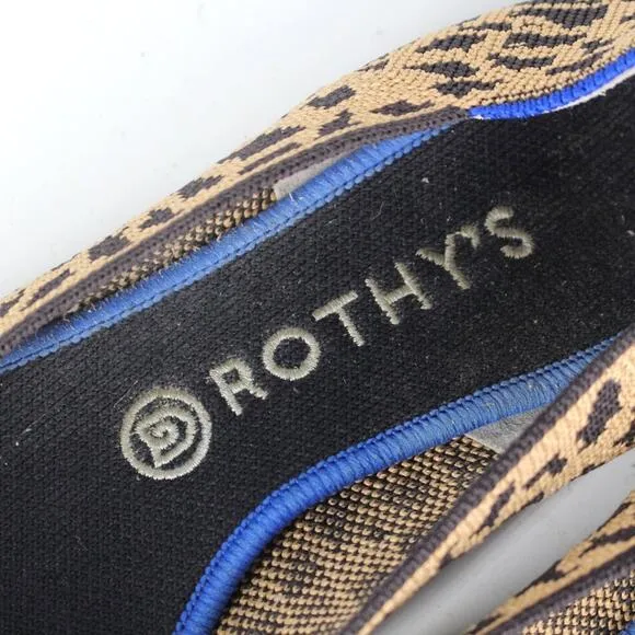 Rothy's Point Toe Tan Black Leopard Print Recycled Textile Knit Slip On Flats 11