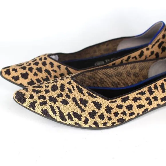 Rothy's Point Toe Tan Black Leopard Print Recycled Textile Knit Slip On Flats 11
