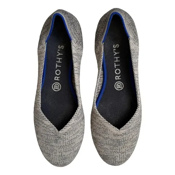 Rothy’s Rounded Toe Flats Grey Blue Trim Sz 6