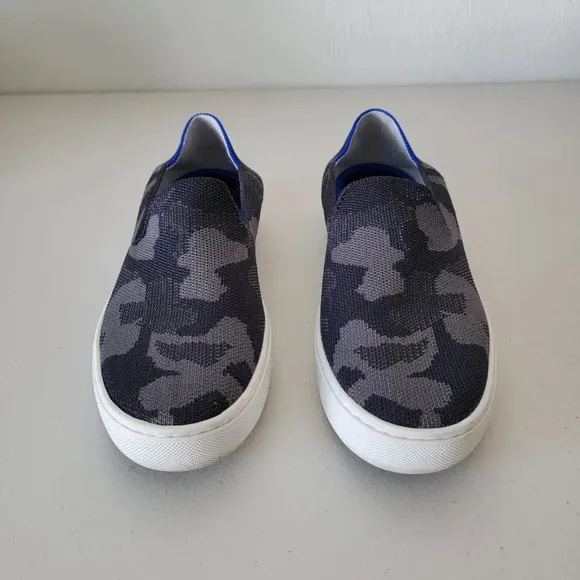 Rothy's Slip-On Sneakers Camo Fabric Black Gray Woman 5 Comfy Easy Care Walking