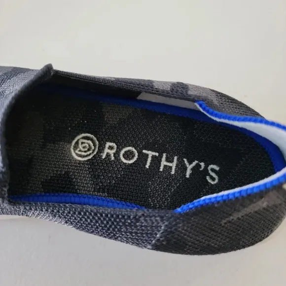 Rothy's Slip-On Sneakers Camo Fabric Black Gray Woman 5 Comfy Easy Care Walking