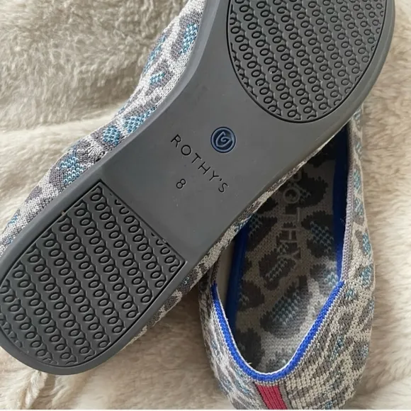 Rothy's Spotted Grey Leopard Print Ballet Flats Rounded Toe Retired Size 8