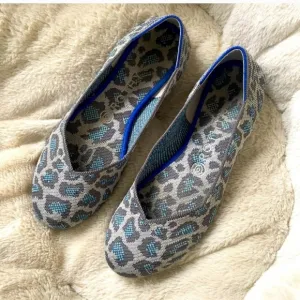 Rothy's Spotted Grey Leopard Print Ballet Flats Rounded Toe Retired Size 8
