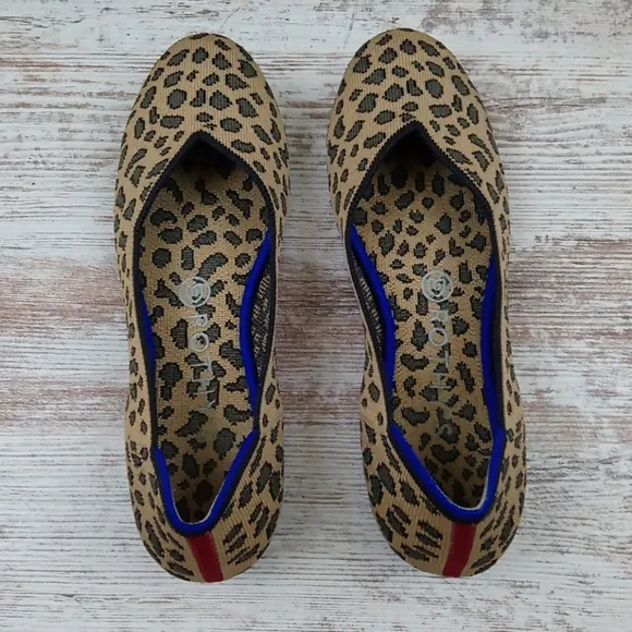 Rothys Spotted Leopard Blue Halo Red Heel Flats